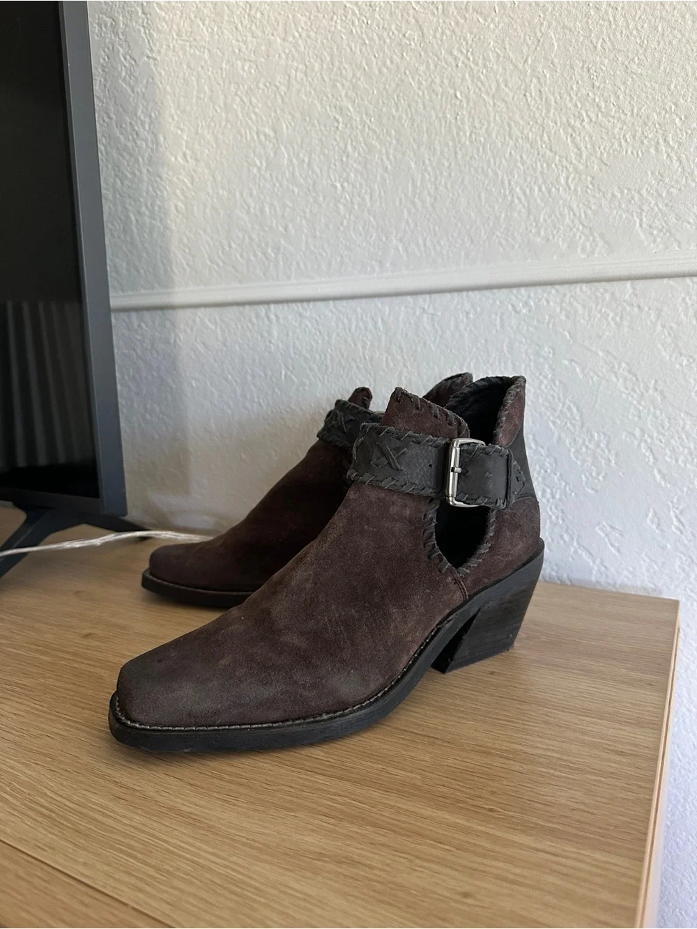 Jeffrey Campbell Western Leather and Suede Buckle Ankle Boots 37 US 7